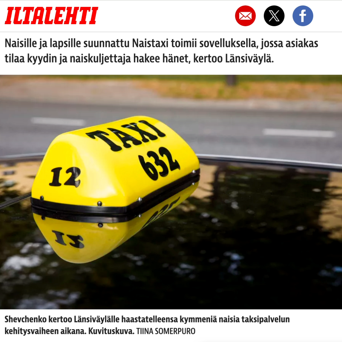 Iltalehti: Another taxi service for women in Espoo